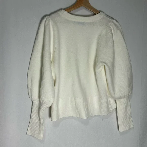 CeCe Essentials Antique White Puff Sleeve Crew Neck Sweater 7051226 XS NEW‎ - Picture 3 of 5
